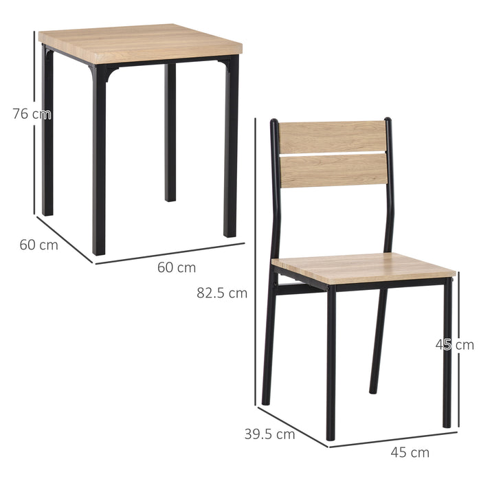 Compact 3-Piece Dining Set with Wooden Table & 2 Chairs - Sturdy Metal Legs for Bistro or Café Feel - Ideal Kitchen Breakfast Bar Furniture for Small Spaces