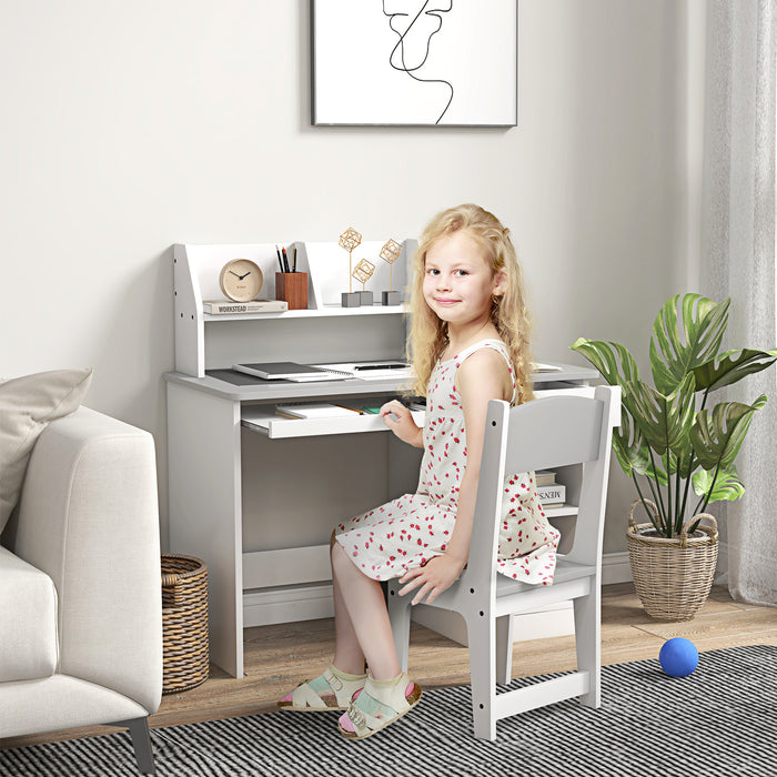 Kids Desk and Chair Set with Storage - Ergonomic Children’s Furniture for Ages 5-8, 2-Piece Set in Grey - Ideal Study Space Solution for Young Learners