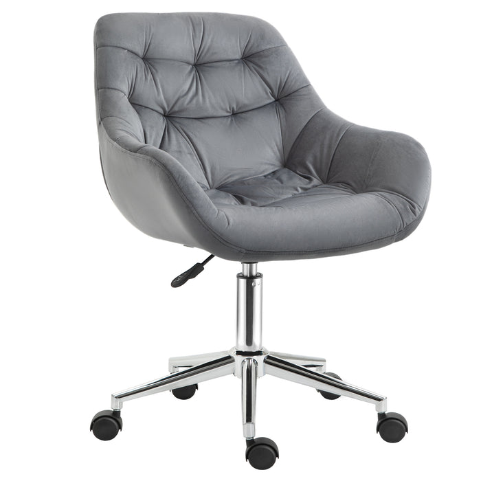 Ergonomic Velvet Home Office Chair - Comfy Adjustable Computer Desk Chair with Arm and Back Support - Ideal for Extended Work Sessions, Dark Grey