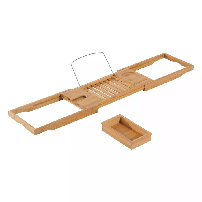 Bamboo Bath Caddy Tray - Extendable Shelf Rack with Adjustable Size from 75 to 109cm in Length - Spa Experience for Relaxing Bathroom Organization