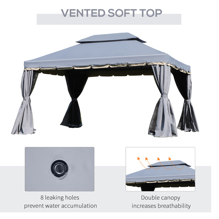 Aluminium Alloy Gazebo Marquee 3 x 4m - Canopy Pavilion with Mesh Netting and Sidewalls for Outdoor Events - Ideal Shelter for Garden Parties, Patio Gatherings in Grey