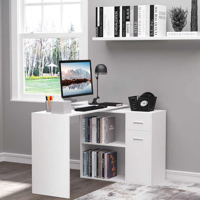 L-Shaped Corner Desk - Computer Study Workstation with Storage & Drawer - Ideal for Home Office Use