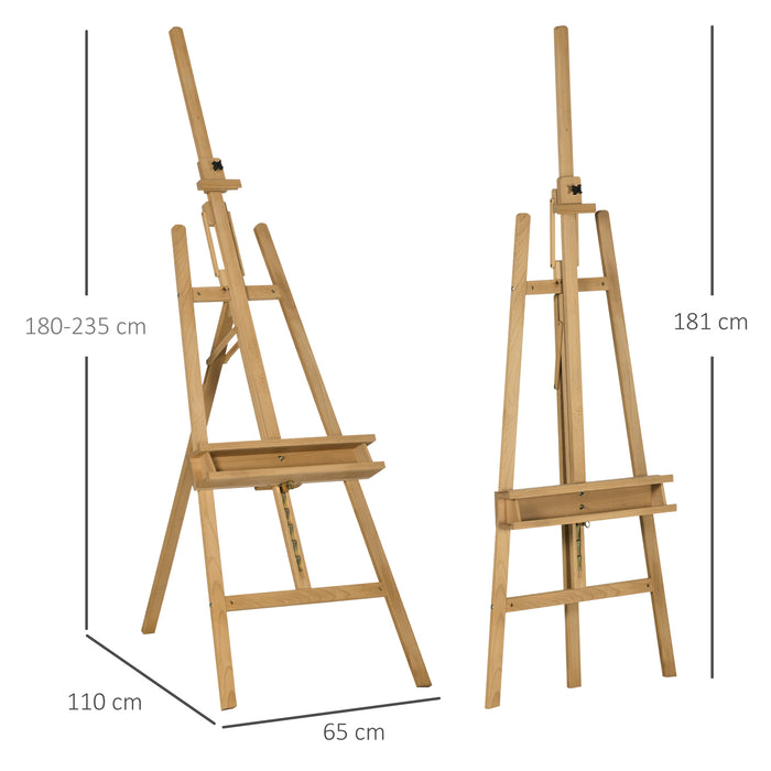 Beech Wood A-Frame Studio Easel with Brush Holder - Portable & Adjustable Tripod Art Stand for Weddings & Displays - Supports Canvases Up to 120cm for Artists and Event Planners