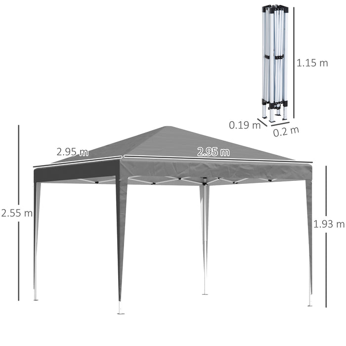 Garden Pop Up Gazebo - 3x3m Adjustable Marquee Party Tent with Carrying Bag - Ideal for Weddings and Outdoor Events, Grey