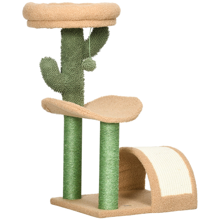 Wooden Cat Climbing Tower with Play Ball - 72cm Kitty Activity Center with Sisal Scratching Post & Cozy Bed - Ideal for Playful Cats and Scratch Training