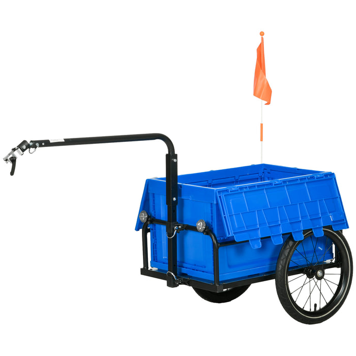 Bike Trailer with 65L Folding Cargo Box - Steel Bicycle Luggage Carrier with Safety Reflectors, 40KG Capacity - Ideal for Grocery Hauling and Gear Transport