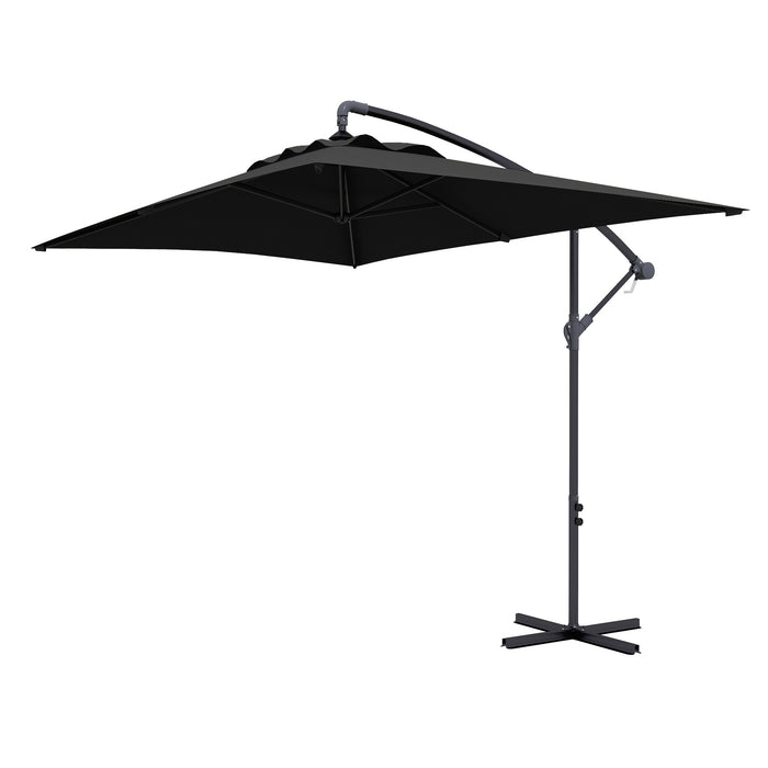 - Large Cantilever Parasol with Sturdy Cross Base - Banana Style Patio Umbrella with Crank Handle, 6-Rib Structure, 3x2m Coverage - Ideal for Outdoor Lounging and Sun Protection