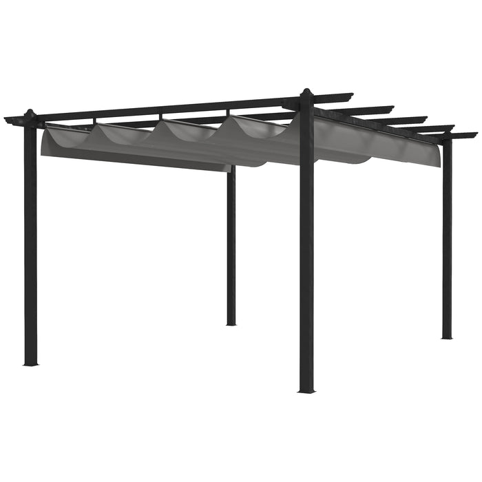 Aluminium Pergola with Retractable Roof - 4x3 Meter Garden Gazebo Canopy Shelter, Grey - Ideal for Outdoor Patio Enhancement