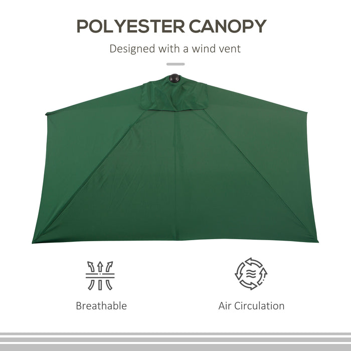 Balcony Semi Round Umbrella with Crank Handle, 2.3m - UV-Protected, Wind-Resistant Half Parasol in Green - Ideal for Small Outdoor Spaces & Patios (Base Not Included)