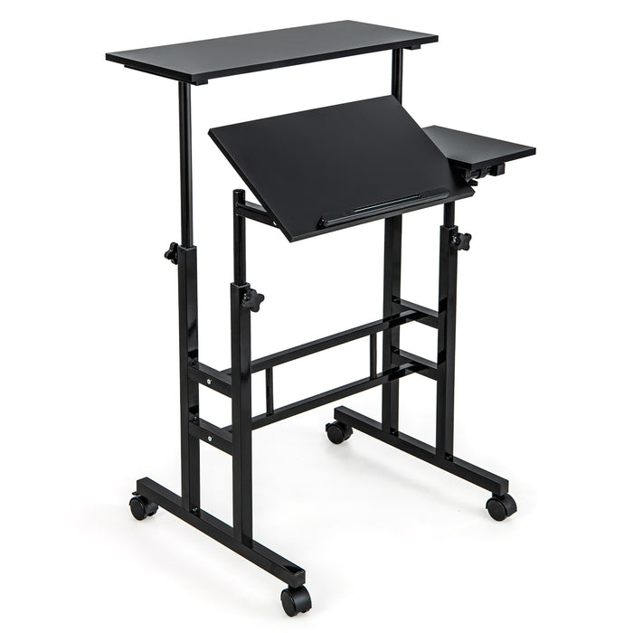 Workstation on Wheels - Height Adjustable Stand up or Sit down Desk - Ideal for Flexible Working Environments