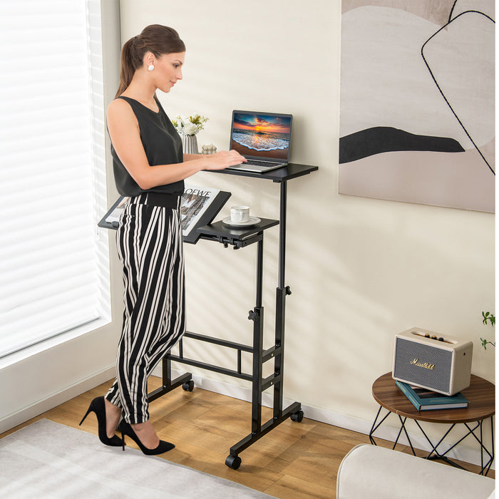 Workstation on Wheels - Height Adjustable Stand up or Sit down Desk - Ideal for Flexible Working Environments