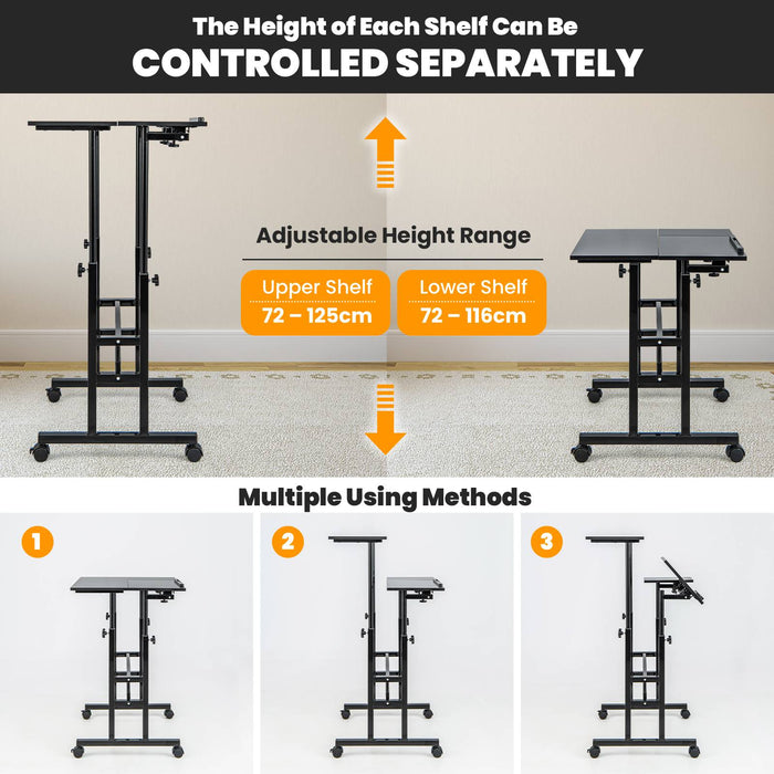 Workstation on Wheels - Height Adjustable Stand up or Sit down Desk - Ideal for Flexible Working Environments