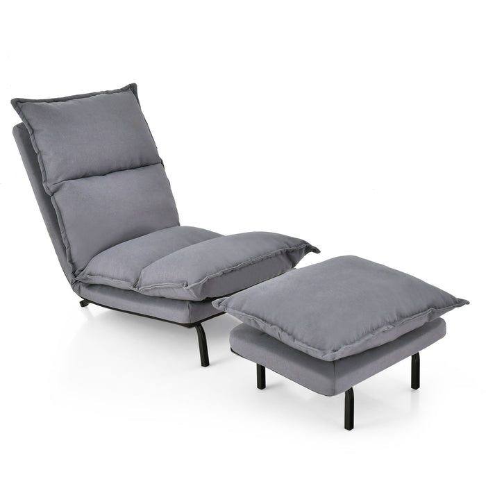 Armless Accent Chair with Ottoman - Modern Style, Adjustable Backrest, Grey - Ideal for Relaxation and Contemporary Home Decor