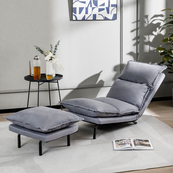 Armless Accent Chair with Ottoman - Modern Style, Adjustable Backrest, Grey - Ideal for Relaxation and Contemporary Home Decor