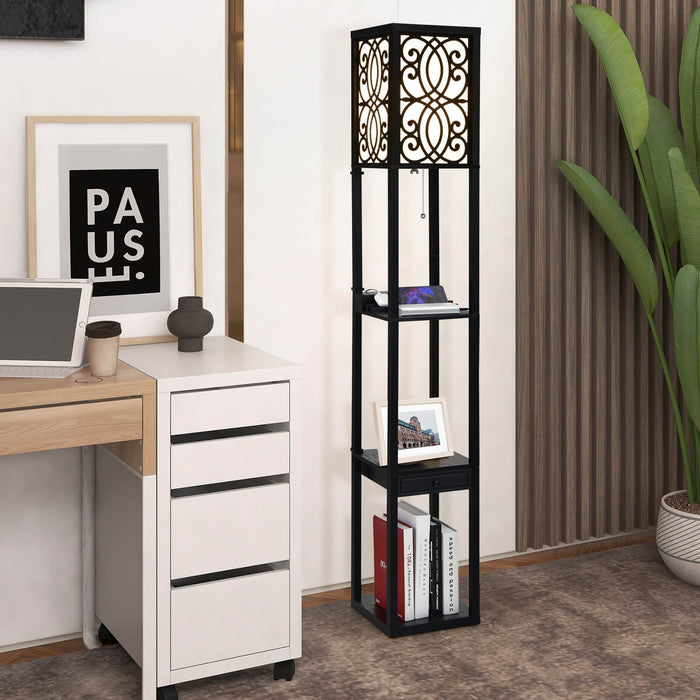 Freestanding Lamp with 3 Layers - Modern Light with Dual USB Charging Ports and Built-In Storage Drawer - Ideal for Space-Saving and Convenient Charging Facility