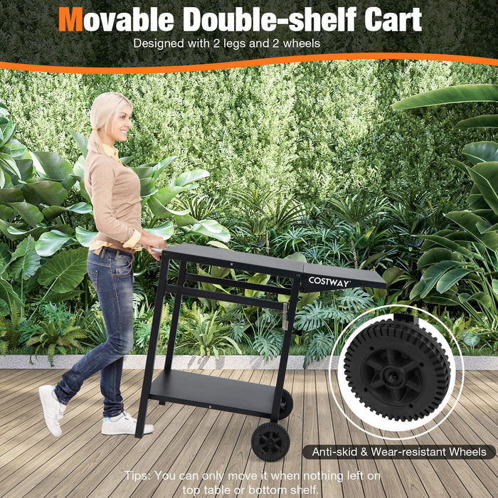 Double-Shelf Dining Cart - Folding Tabletop with 4 Additional Hooks in Black - Ideal for Expanding Kitchen Storage Space and Organization