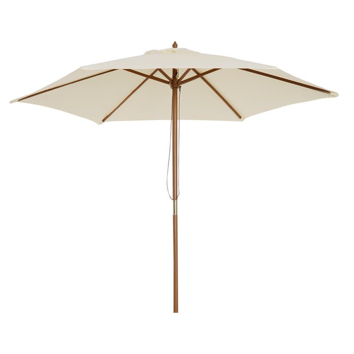 Wooden Garden Parasol 2.5m - Beige Sun Shade Patio Umbrella with Outdoor Canopy - Ideal for Garden Gatherings and Outdoor Relaxation