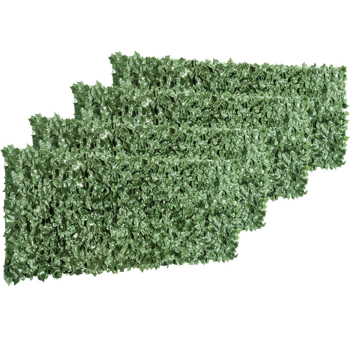 Artificial Leaf Hedge Screen - 4PC Set, Garden Privacy Barrier, Dark Green, 2.4M x 1M - Outdoor/Indoor Decorative Fencing