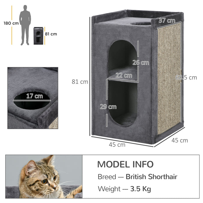 Cat Scratching Barrel - 81 cm Dual Condo Play Tower with Scratching Pad - Indoor Fun and Relaxation for Cats, Grey