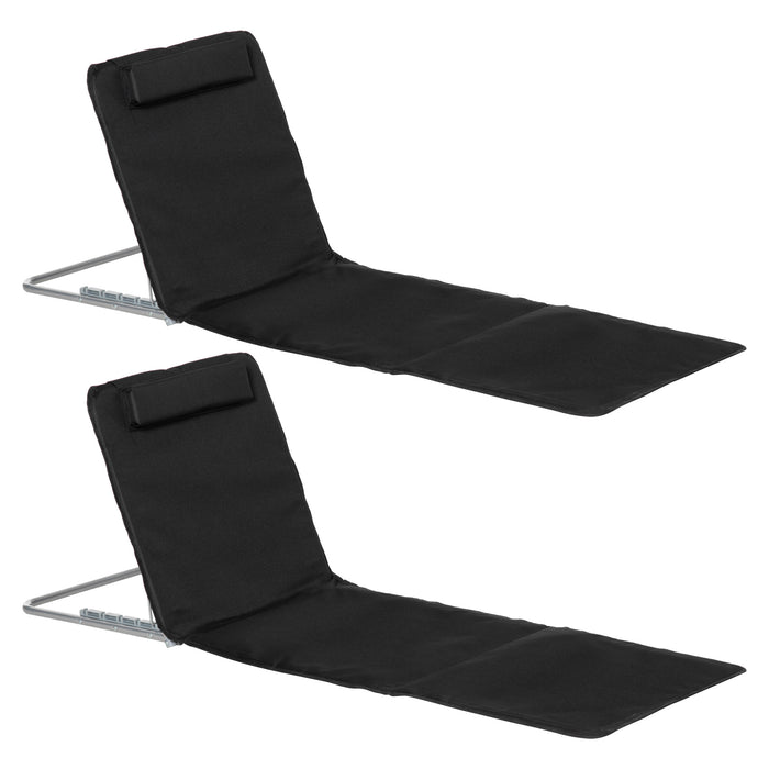 Foldable Garden Beach Chair Mat Set of 2 - Lightweight Adjustable Sun Lounger with Metal Frame and PE Fabric - Includes Head Pillow for Outdoor Relaxation