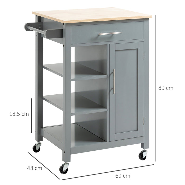 Compact Rolling Kitchen Utility Cart - Open Shelf & Storage Drawer, Grey - Ideal for Dining Room & Small Kitchen Organization