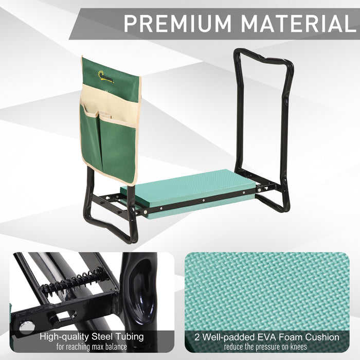 Foldable Garden Kneeler Seat with Steel Frame - Includes Foam Pad and Tool Bag Pouch for Outdoor Gardening - Sturdy Comfort and Versatility for Gardeners