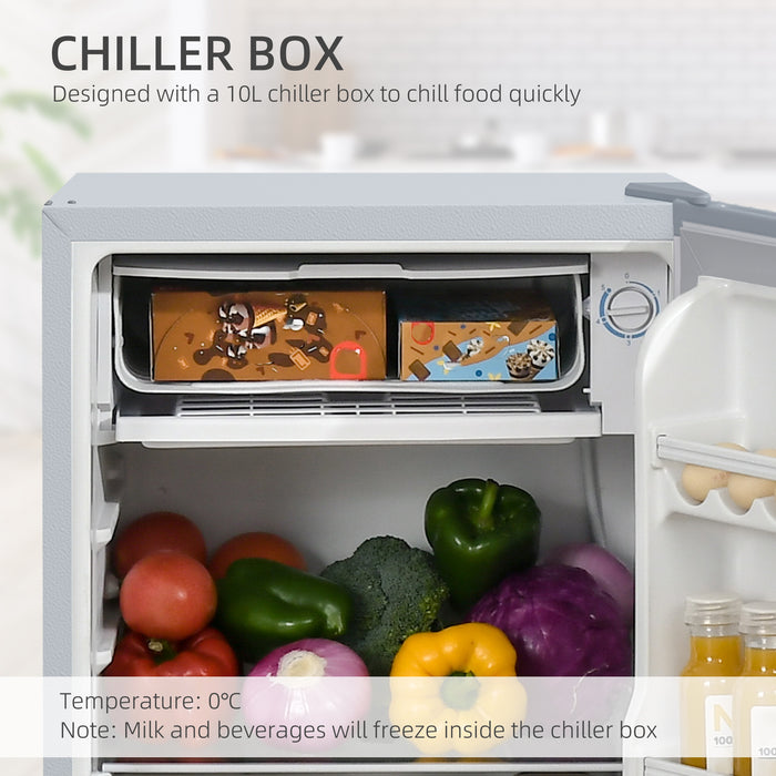 Freestanding Under Counter Fridge Freezer with 91L Capacity - Chiller Box, Reversible Door, Adjustable Thermostat, 47.5cm Wide, 40dB Quiet Operation, Grey - Ideal for Compact Kitchen Spaces