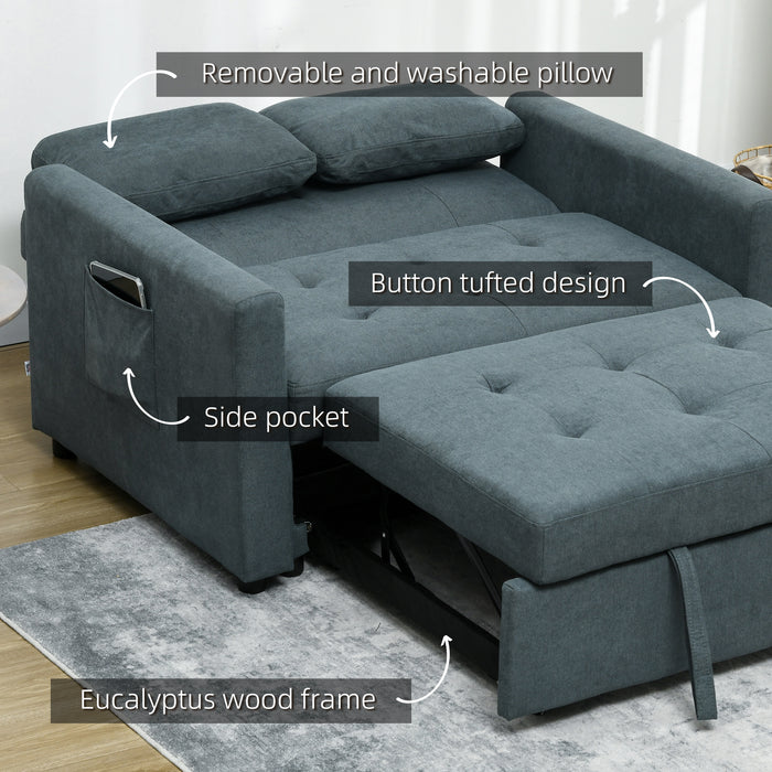 Convertible Loveseat Sofa Bed with Side Storage - Charcoal Grey Settee, 2 Comfy Cushions Included - Space-Saving Couch for Small Living Rooms or Guest Spaces