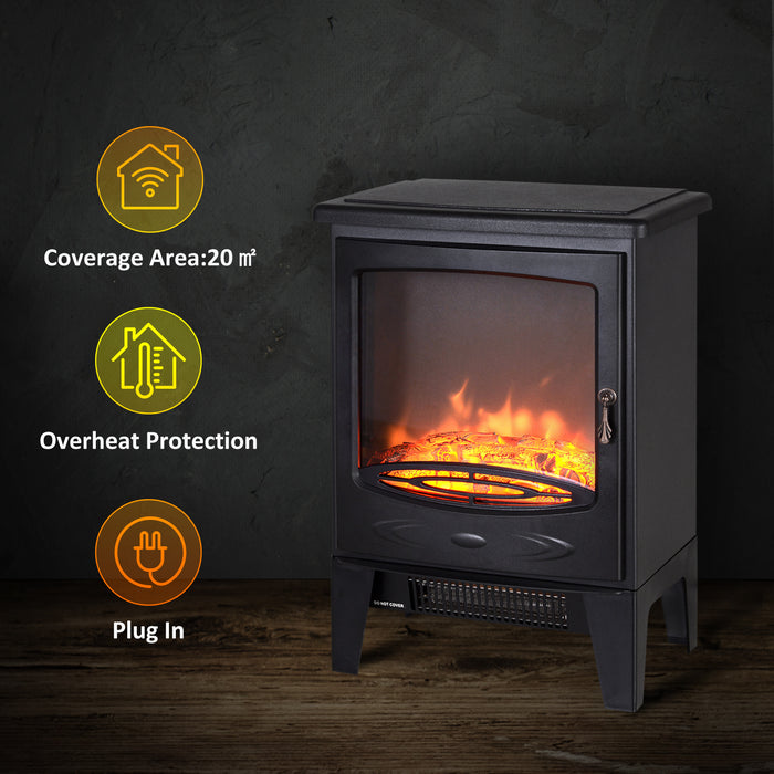 Freestanding Electric Fireplace Heater with Artificial Flame - 950W/1850W Safety Thermostat, Tempered Glass Design - Cozy Warmth for Indoor Spaces