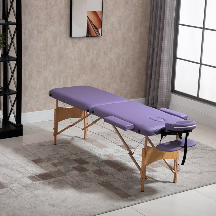 Portable 2-Section Massage Table - Lightweight Folding Therapy and Beauty Bed in Purple - Ideal for Spa, Therapists, and Home Use