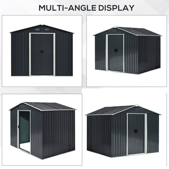 8x6ft Garden Shed with Ventilation Windows - Double-Door Outdoor Storage for Equipment & Tools - Sloped Roof Design in Grey, Ideal for Home Backyard Lawn