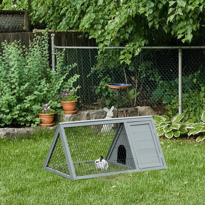 Outdoor Wooden Rabbit Hutch - Small Animal Cage with Outside Run Area - Ideal for Pet Rabbits and Small Pets Shelter in Grey