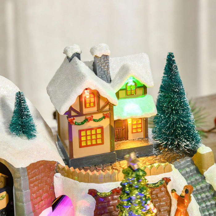 Animated Christmas Village Scene with Rotating Tree and Music - Pre-lit Fiber Optic Holiday Decor Accessory - Festive Tabletop Display for Seasonal Cheer