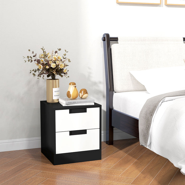 Modern 2-Drawer Nightstands Pair - Elegant White & Black Bedside Cabinets with Ample Storage - Ideal for Bedroom & Living Room Organization