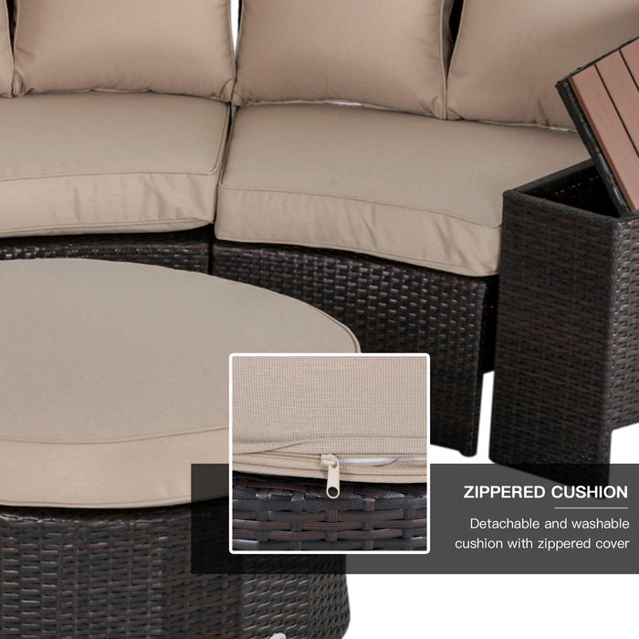 4-Seater PE Rattan Outdoor Sofa Set - Half Round Patio Conversation Ensemble with Matching Side Table, Beige - Ideal for Garden and Deck Entertaining