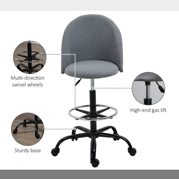 Ergonomic Drafting Chair with Adjustable Height - Padded Swivel Seat, Footrest, and 5 Wheels for Comfortable Movement - Ideal for Home Office and Versatile Use