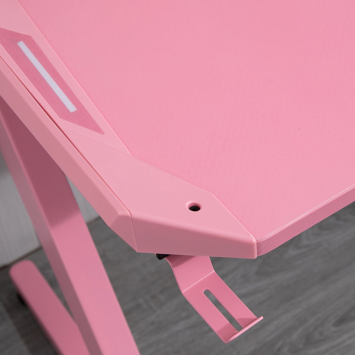 Ergonomic Gaming Desk with Headphone Hook and Cup Holder - Home Office Gamer Workstation Racing Table in Pink - Ideal for Comfort and Style in Gaming Setups (122 x 66 x 86cm)