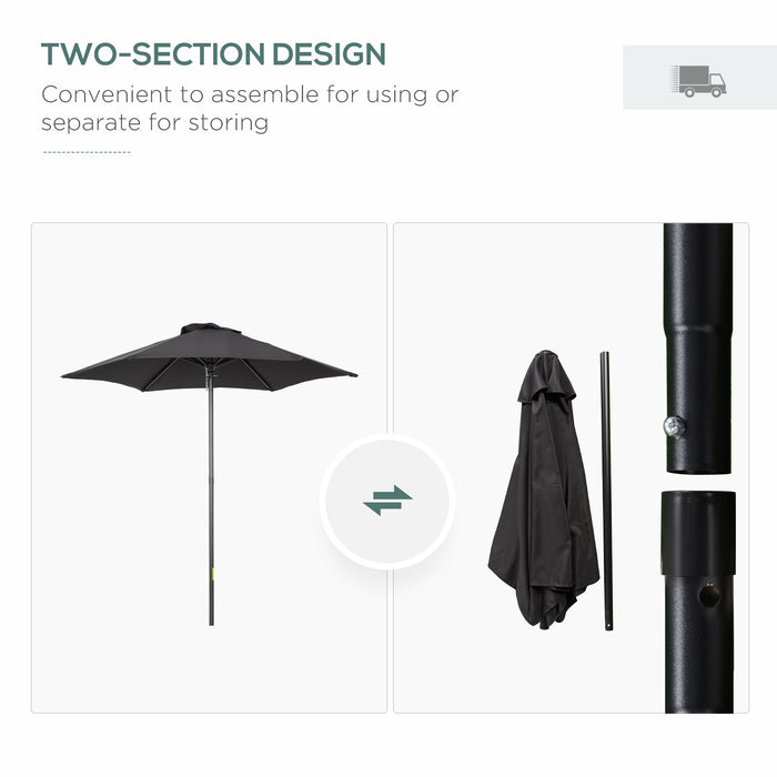 Parasols Umbrellas 2m - Patio Outdoor Sun Shade with Sturdy 6-Rib Structure, UV Protection - Ideal for Balcony, Bench, and Garden Use, in Elegant Black