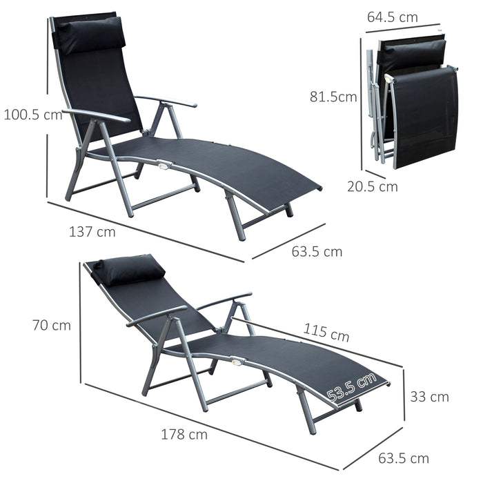 Texteline Recliner Chair - Adjustable Sun Lounger, Foldable Patio Furniture, 5 Recline Levels, Black - Ideal for Garden Relaxation and Outdoor Comfort