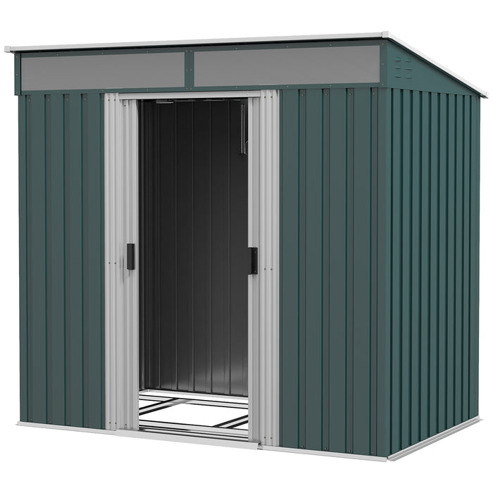 Galvanised 6.5x4ft Metal Garden Shed - Lockable Storage with Double Sliding Doors & Foundation - Ventilated Outdoor Tool Shed for Garden Equipment