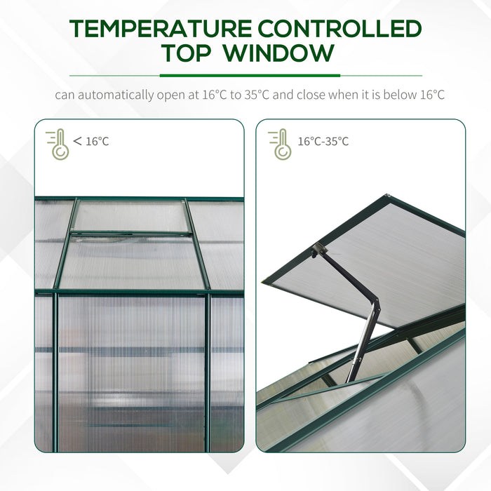 Aluminium Frame Walk-in Greenhouse - 6x6 ft with Polycarbonate Panels, Adjustable Temperature Window & Plant Bed - Ideal for Gardeners and Plant Cultivation