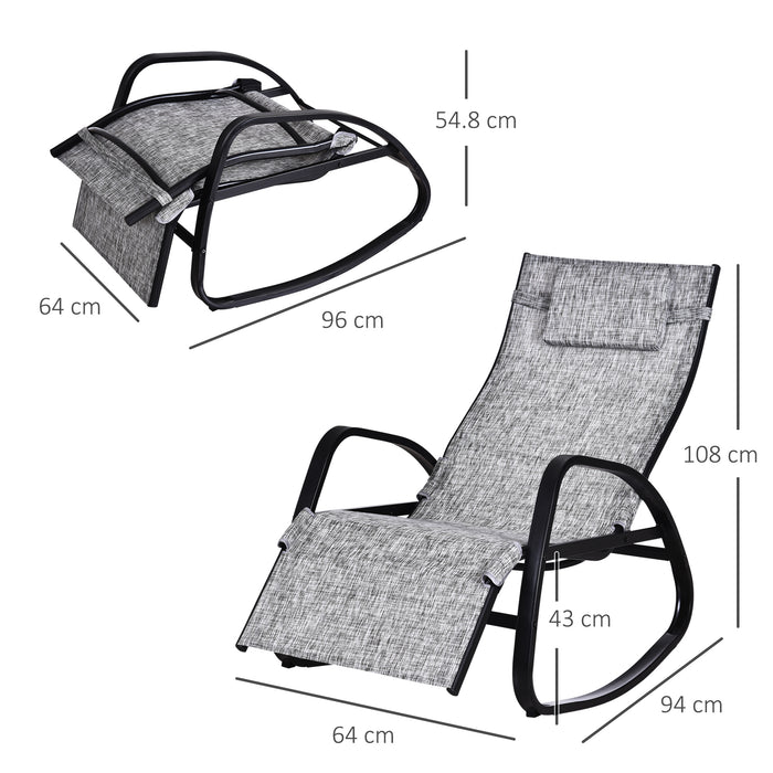 Zero Gravity Rocking Lounge Chair with Footrest and Pillow - Texteline Patio Recliner, Adjustable Outdoor Seat, Grey - Ideal for Garden Relaxation and Comfort