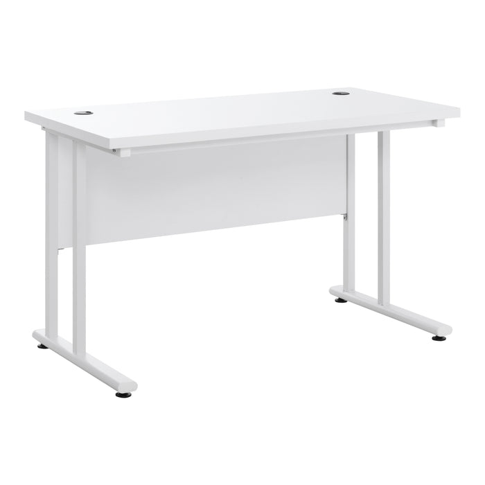 Home Office Writing Desk - Spacious 120x60x75cm Computer Table with Dual Cable Management, C-Shaped Metal Legs - Ideal for Workstation Setup, Laptop Users