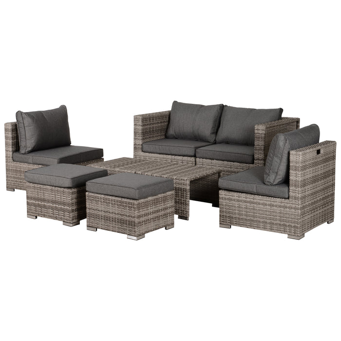 Rattan 6-Seater Sofa Set - Outdoor Patio Furniture with Wicker Weave Chairs & Coffee Table - Space-Saving Design for Garden Entertainment