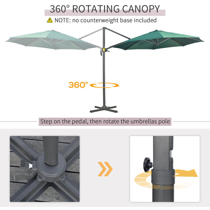 Cantilever Parasol 3x3m with Cross Base - 360° Rotating Outdoor Umbrella with Crank Handle and Tilt, Green - Ideal Sunshade for Garden, Patio Use