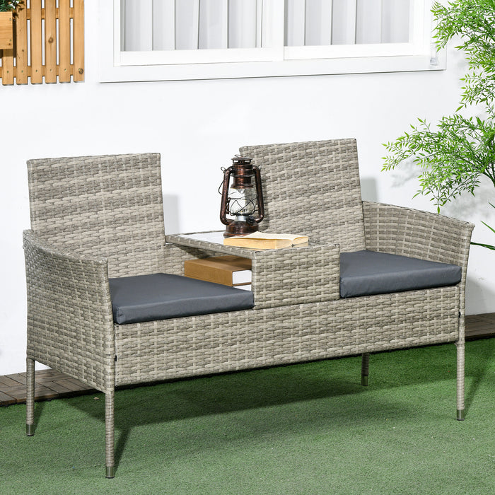 Outdoor Rattan Loveseat - Two-Seater Chair with Central Coffee Table in Mixed Grey - Ideal for Patio and Garden Comfort