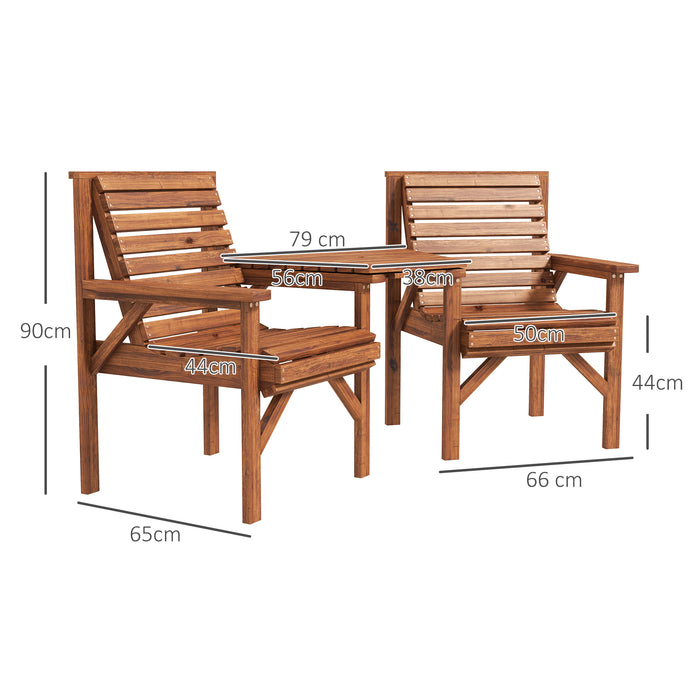 Wooden Garden Companion Chair - Outdoor Love Seat with Built-In Coffee Table and Umbrella Hole, Tan Brown Finish - Ideal for Couples Enjoying Patio Relaxation