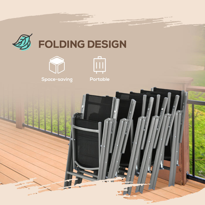 7-Piece Garden Dining Set with Tempered Glass Top & Texteline Seats - Outdoor Aluminium Frame Table & 6 Reclining Folding Chairs - Ideal for Patio Entertainment and Relaxation