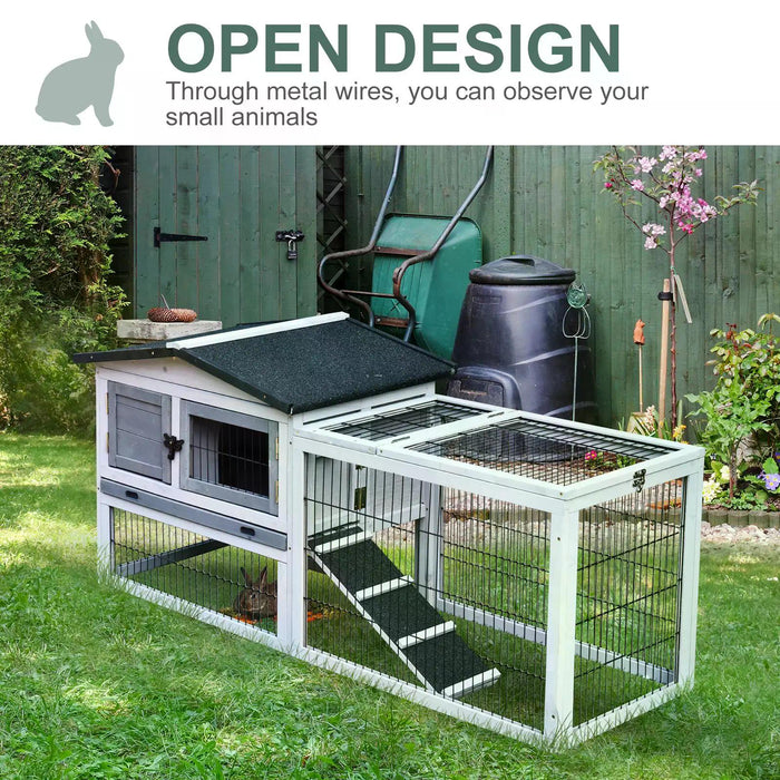 Two-Level Fir Wood Small Animal Hutch with Ramp - Burnt Grey Finish and Dual-Layer Living Space - Ideal for Rabbits and Guinea Pigs