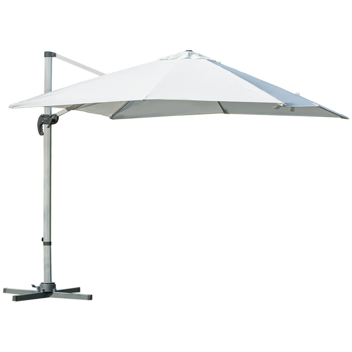 3M Cantilever Roma Parasol - Aluminium Frame 360° Rotating Hanging Sunshade with Cross Base - Ideal Outdoor UV Protection for Patio, Garden or Poolside